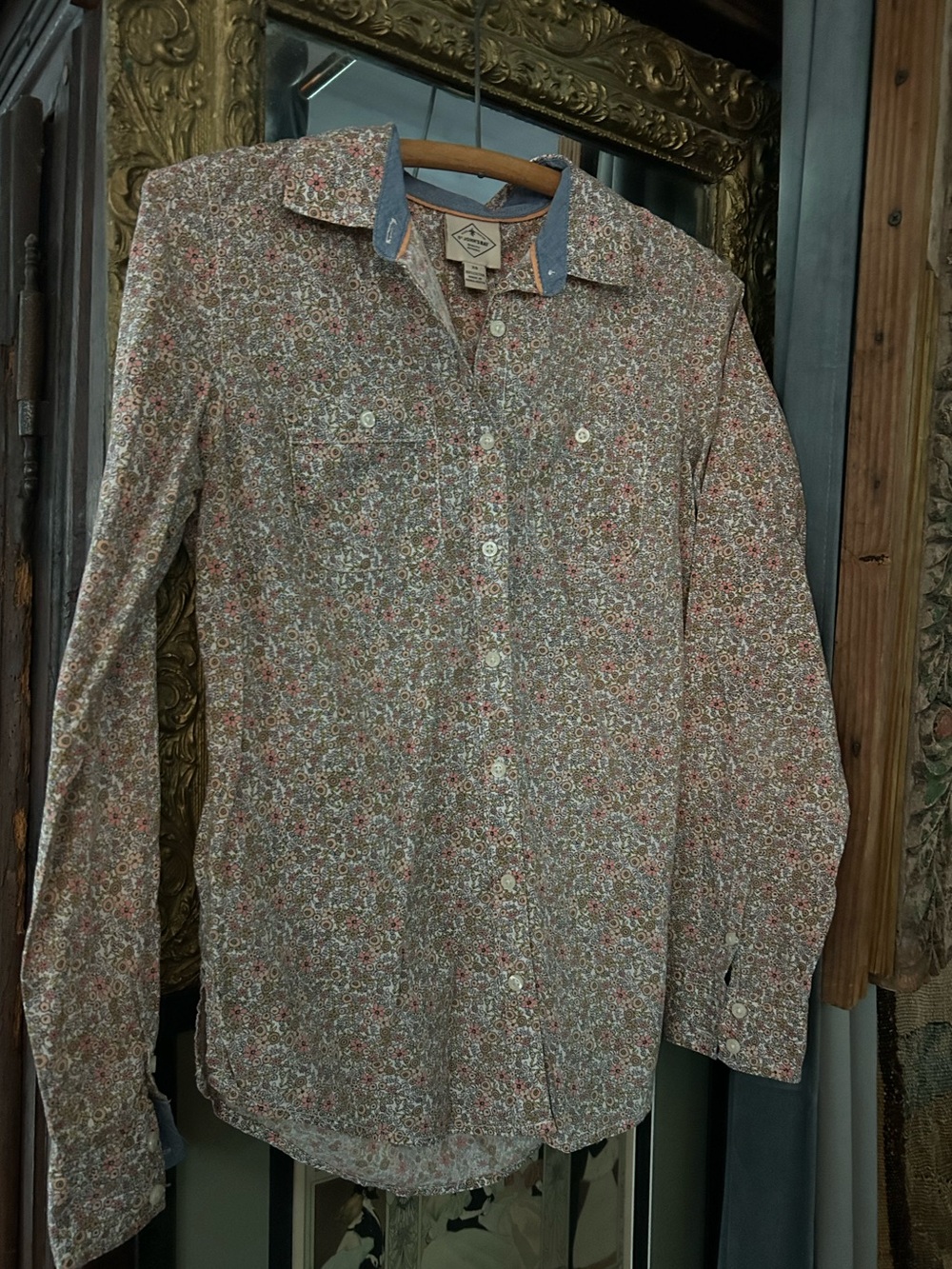 St. John's Bay Floral Button-Up Shirt in Pink, Peach, Blue, Cream